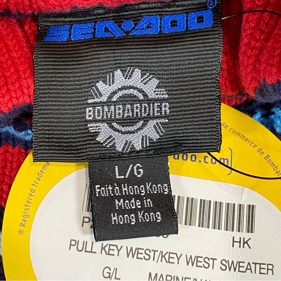 Knit Sweater Men’s Large Chunky Bombardier Key West 1/4 Zip Striped Blue Red - Picture 13 of 13